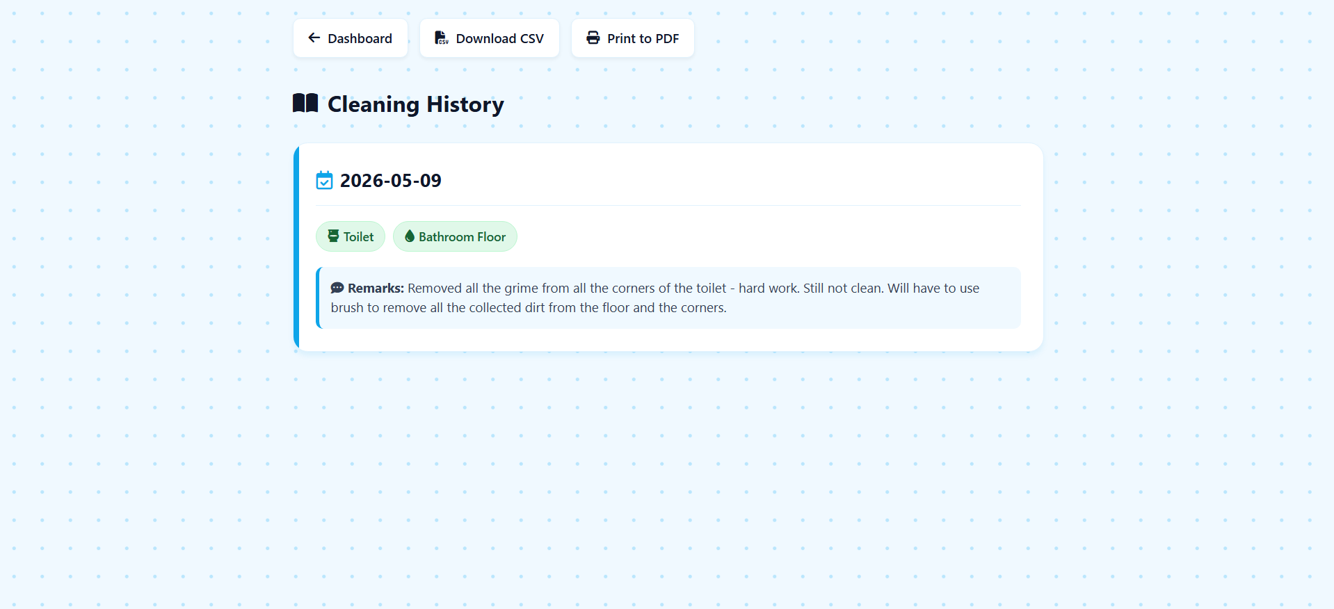 Cleaning Tracker screenshot