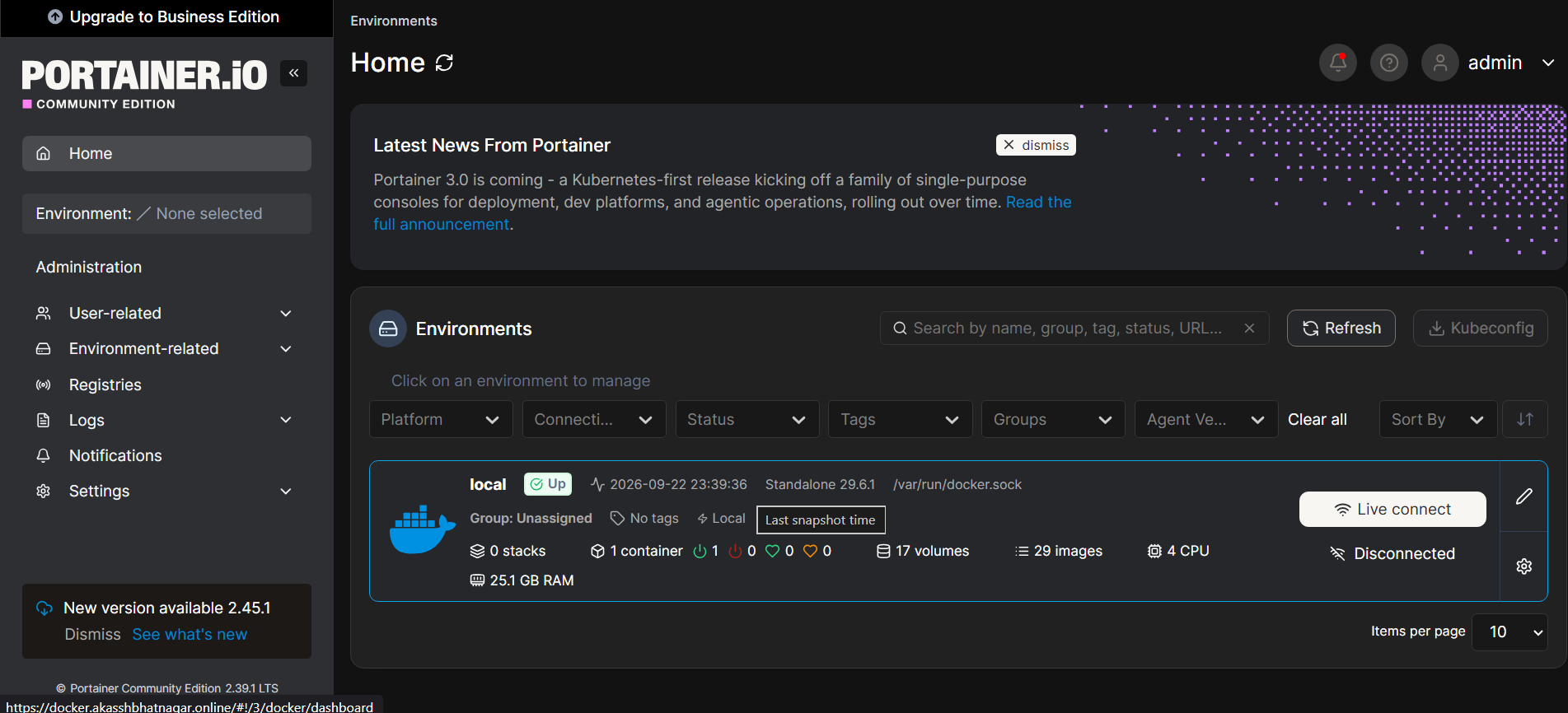 Portainer container dashboard screenshot